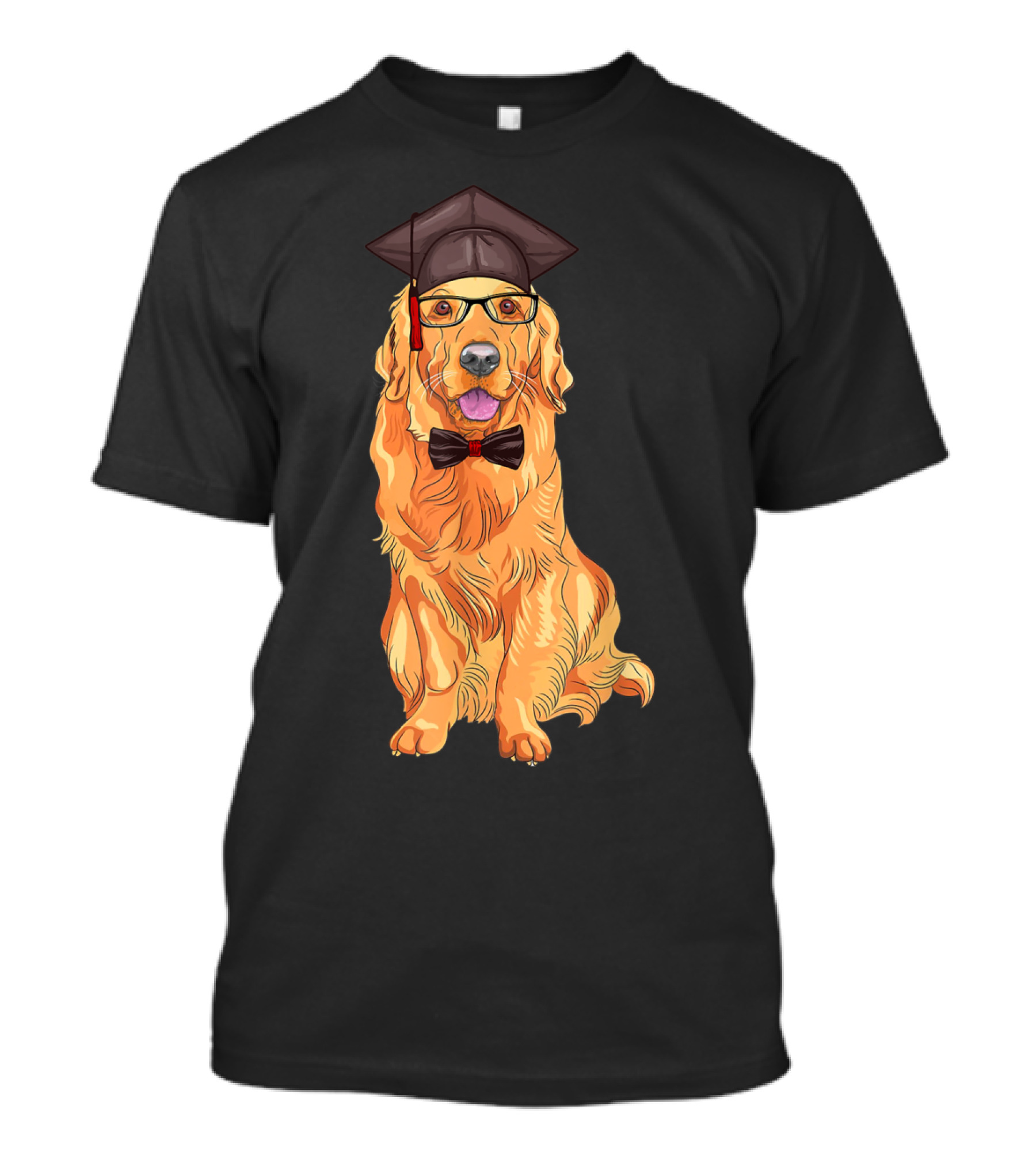 Golden Retriever Graduation Cap Glasses Bow Tie Happy Dog T-Shirt