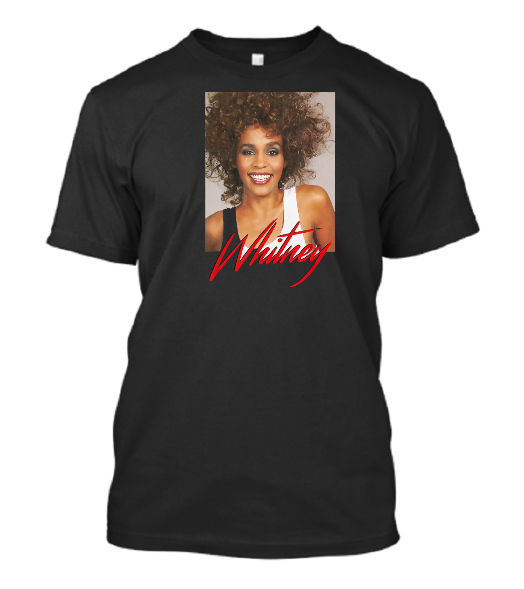 Whitney Houston Smile Photo Red Signature T-Shirt