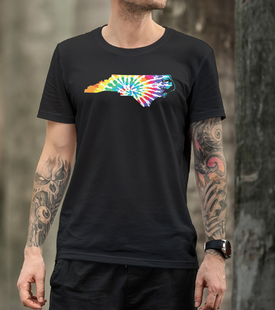 Tie Dye North Carolina Rainbow Spiral Map T-Shirt