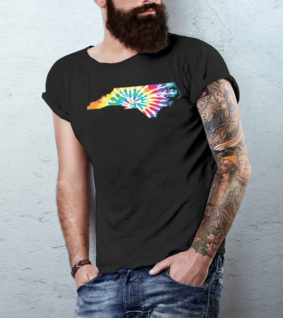 Tie Dye North Carolina Rainbow Spiral Map T-Shirt