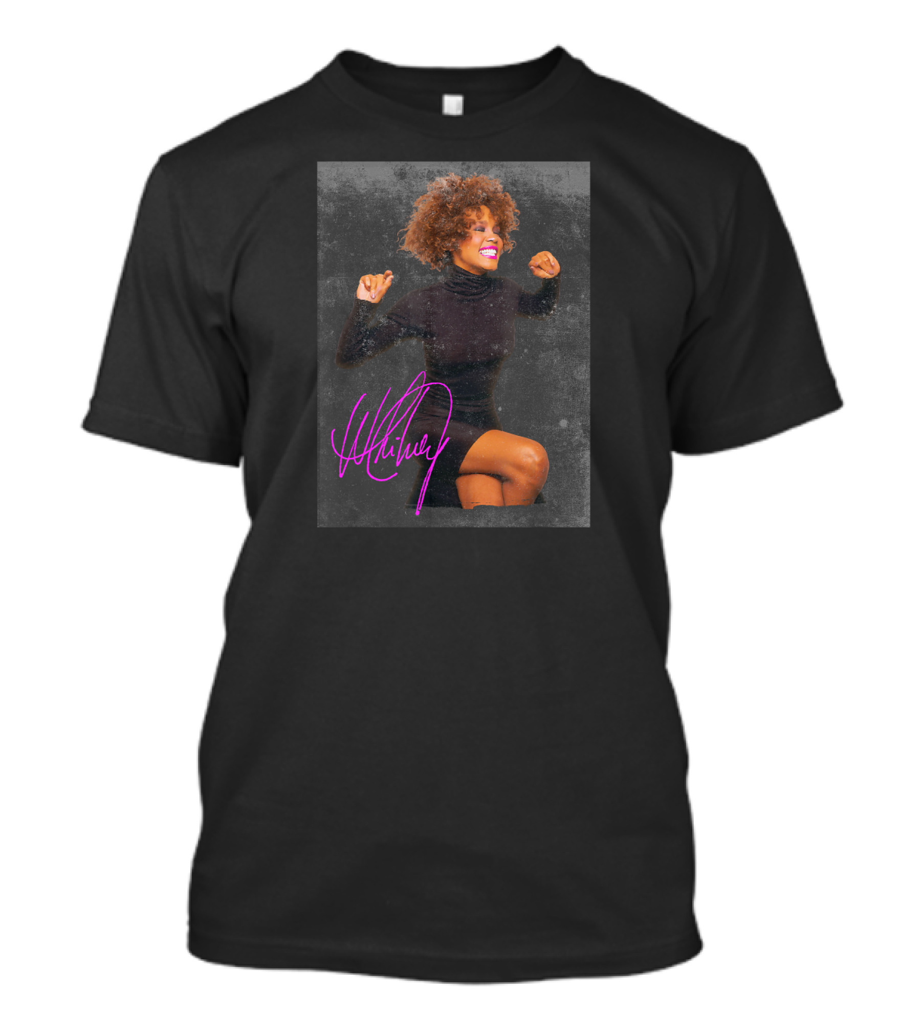 Whitney Houston Joyful Pink-Lipstick Smile Signature Image T-Shirt