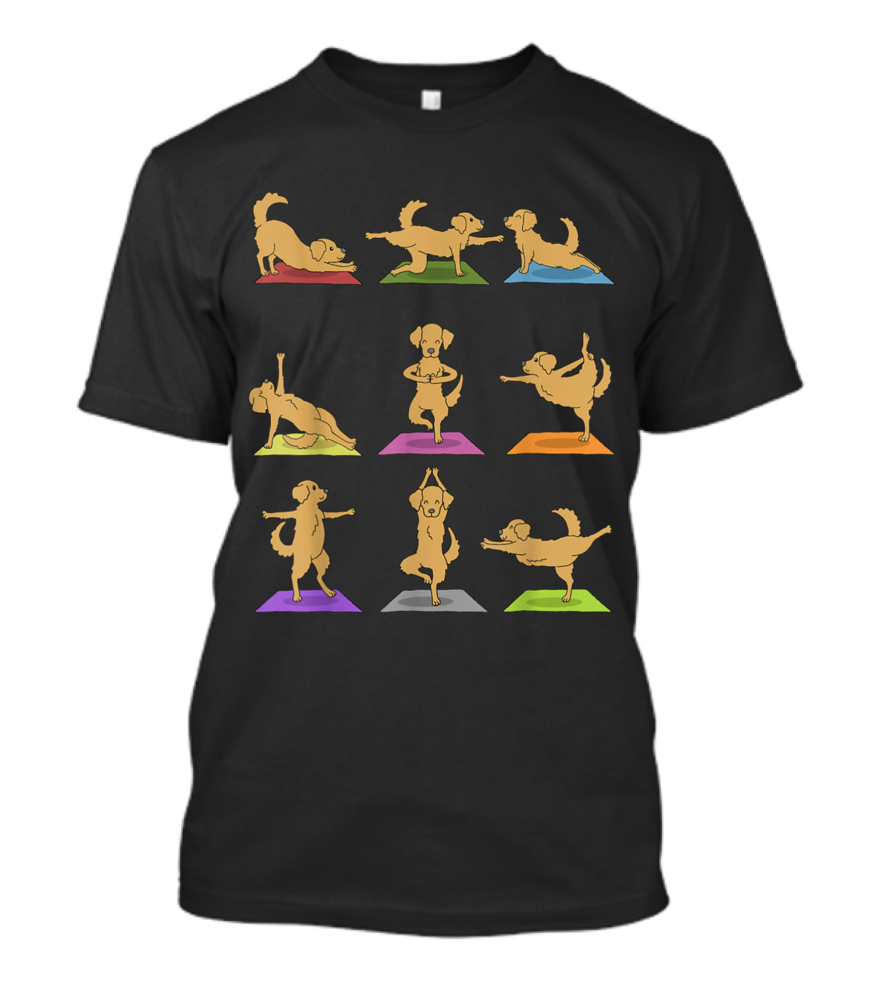 Golden Retriever Yoga Poses Funny Dogs Mat Colorful Fitness T-Shirt