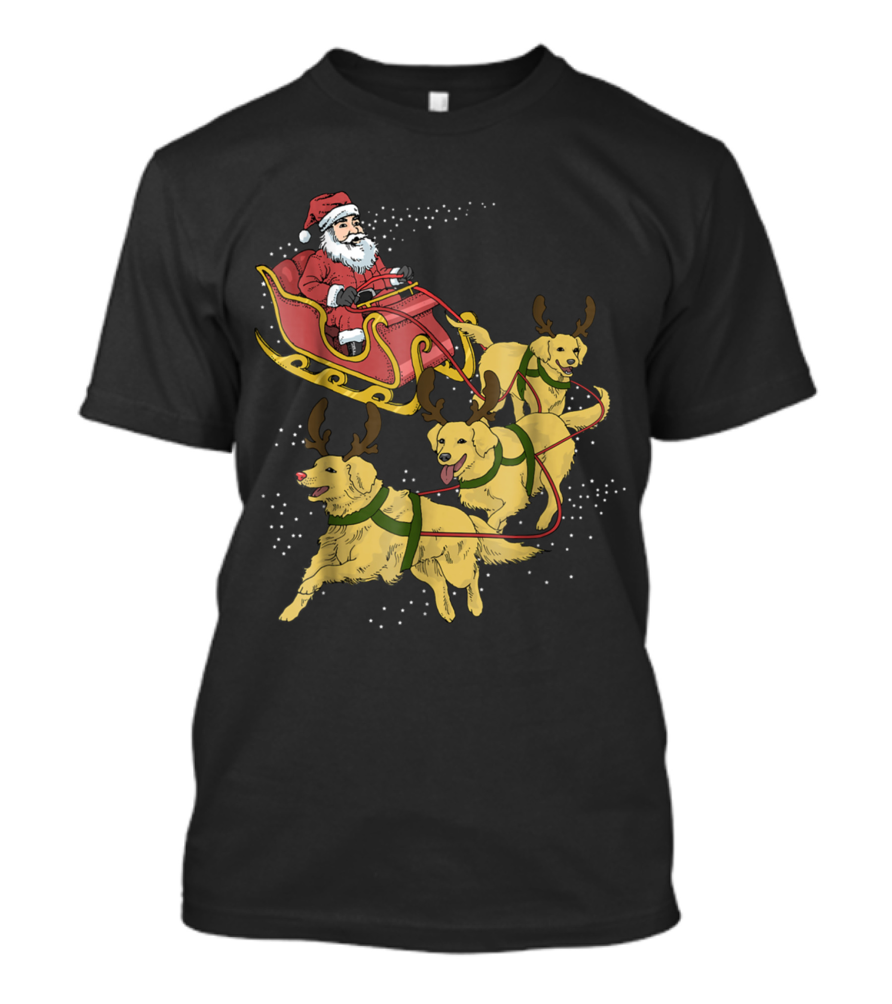 Santa's Sleigh Pulled By Festive Golden Retrievers T-Shirt