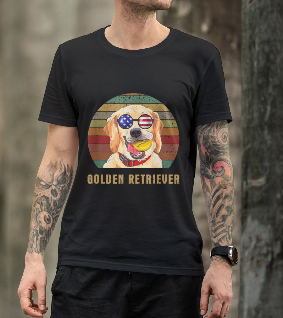 Golden Retriever Patriotic Sunglasses T-Shirt