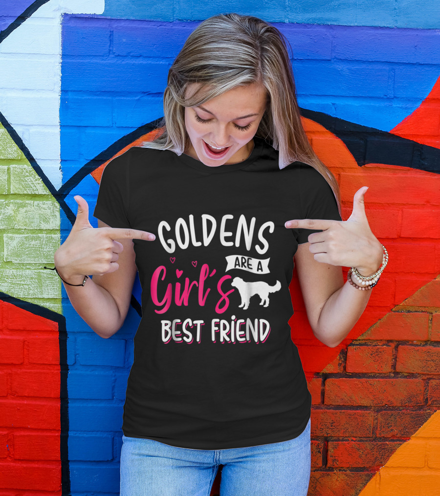 Goldens Are A Girl's Best Friend With Heart Accents And Dog T-Shirt
