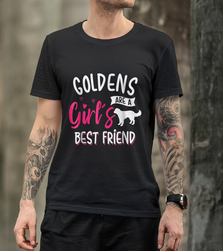 Goldens Are A Girl's Best Friend With Heart Accents And Dog T-Shirt