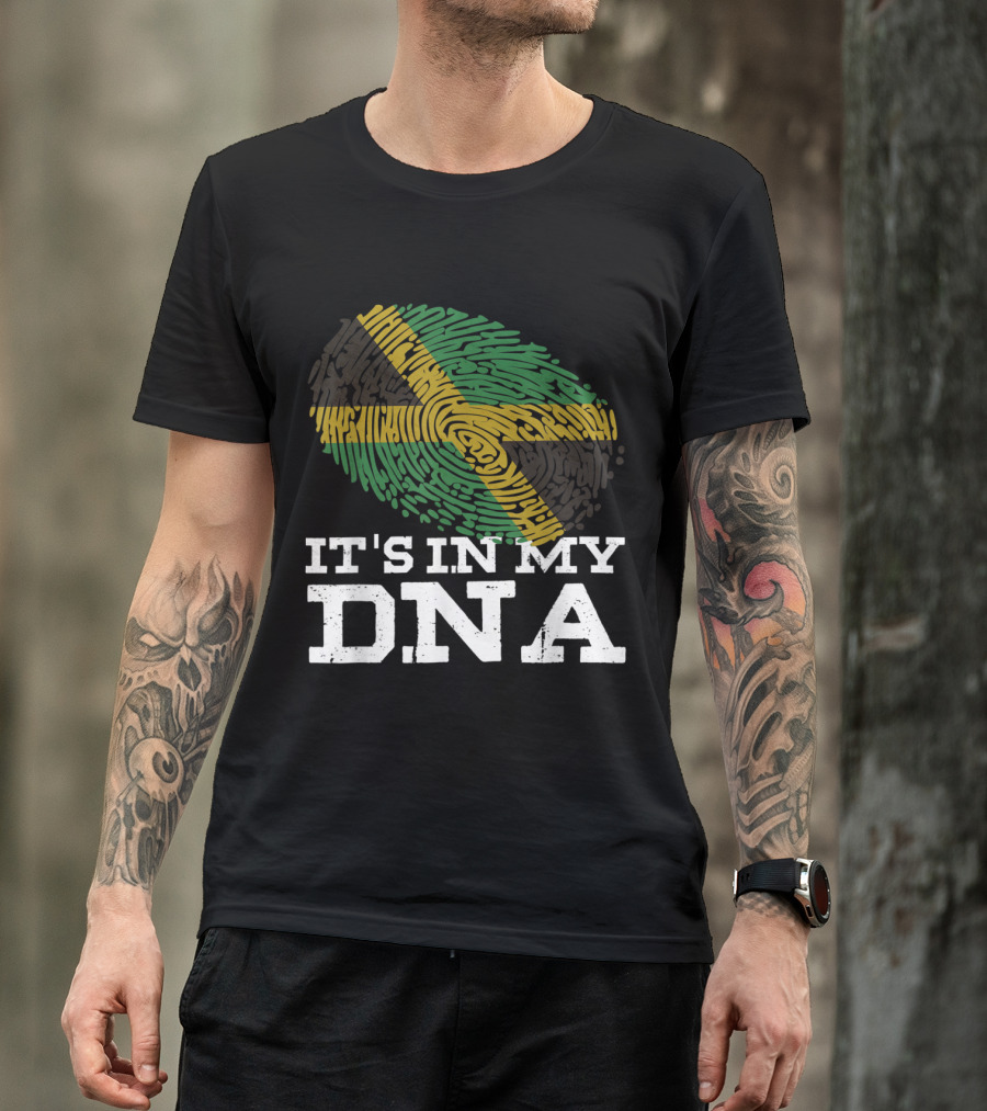 Jamaican DNA Flag Fingerprint Design Jamaican Pride In My DNA T-Shirt