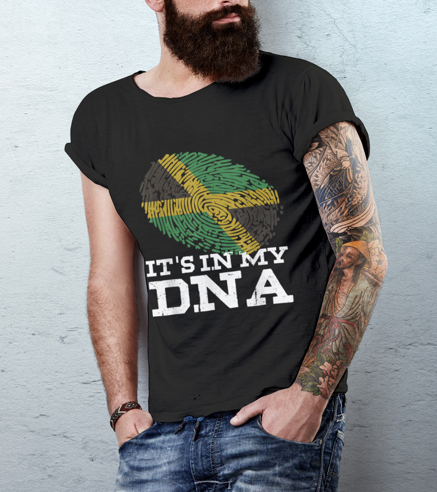 Jamaican DNA Flag Fingerprint Design Jamaican Pride In My DNA T-Shirt