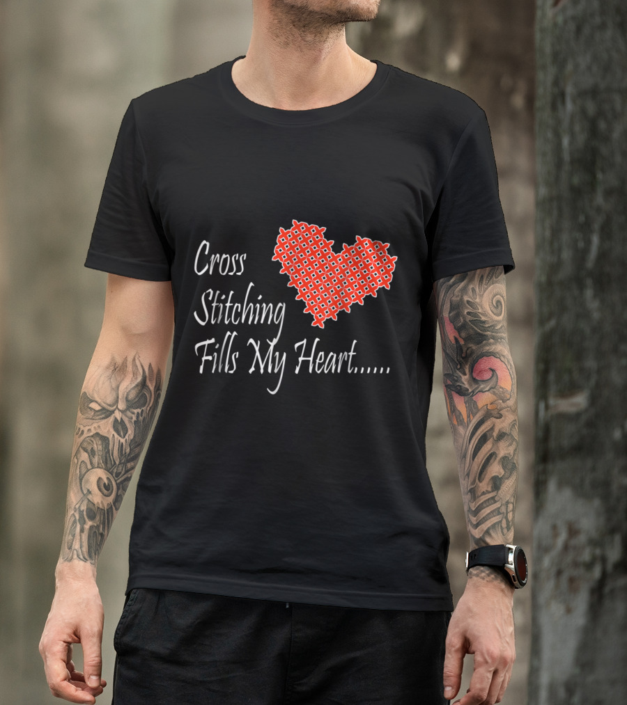 Cross Stitching Fills My Heart Cute Women's Per Heart T-Shirt