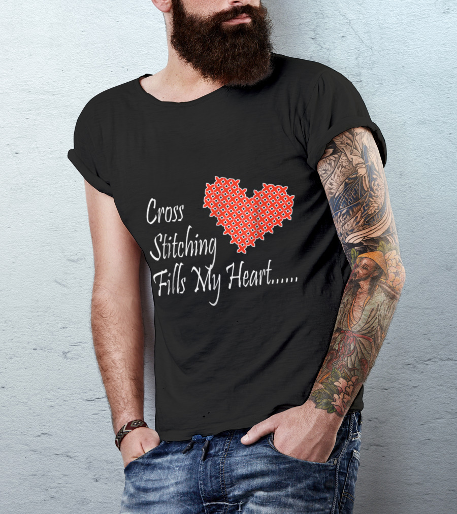 Cross Stitching Fills My Heart Cute Women's Per Heart T-Shirt