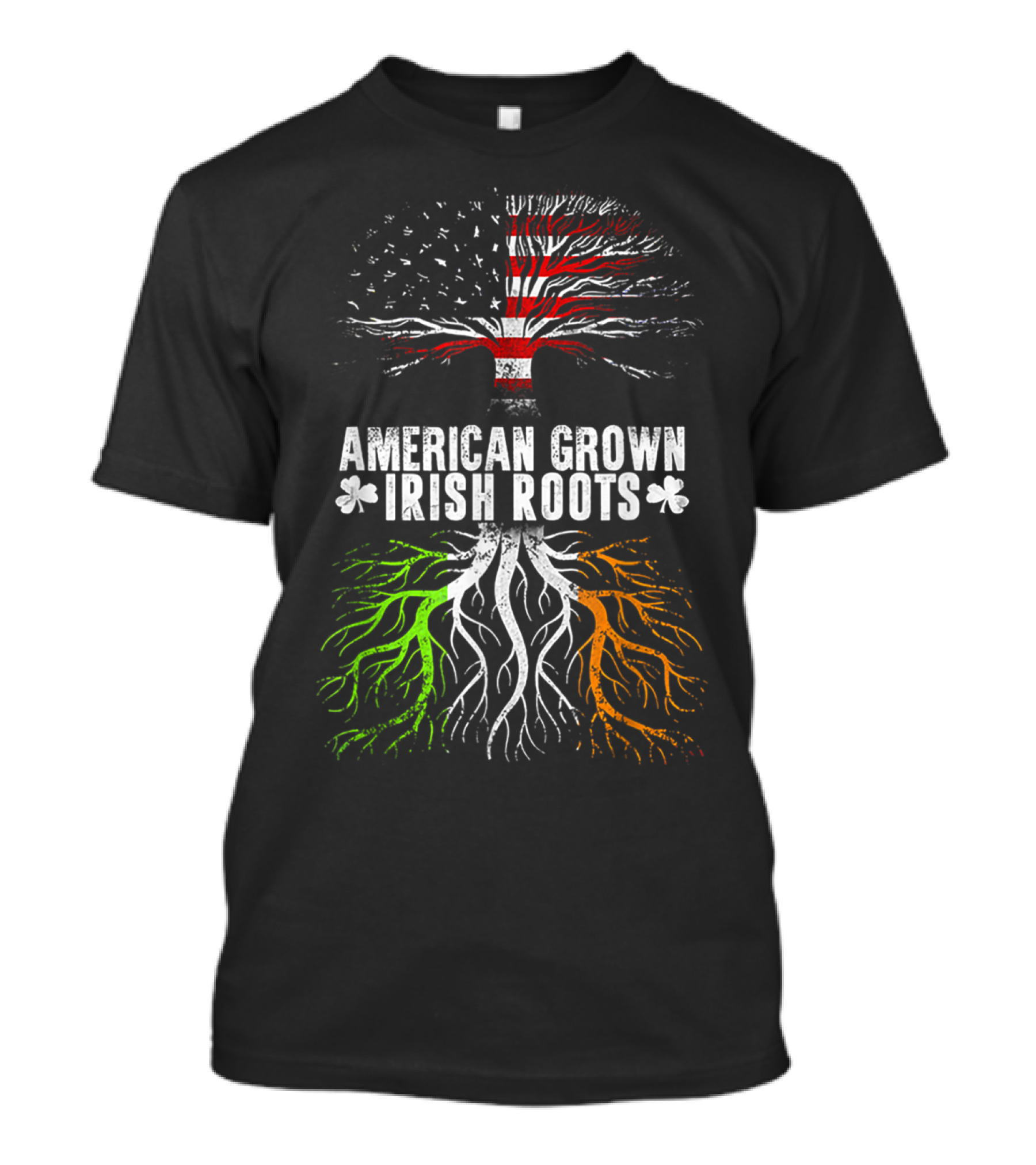 American Grown Irish Roots With Shamrock And Flag Tree Symbolism T-Shirt