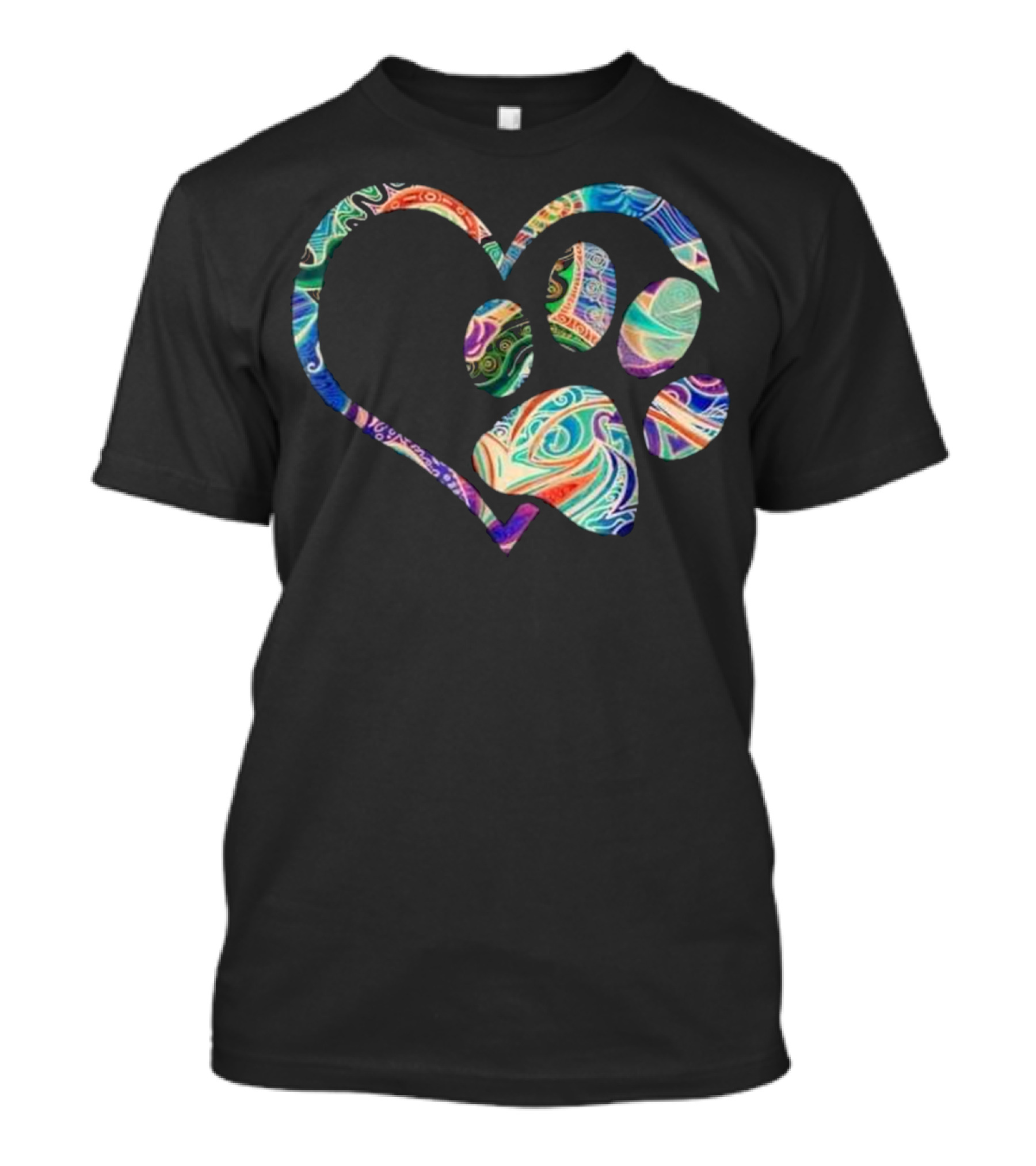 Tie Dye Rainbow Heart And Paw Print For Animal Lover Dog Cat T-Shirt