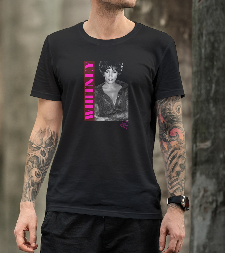 Whitney Signature And Vertical Hot Pink Name T-Shirt