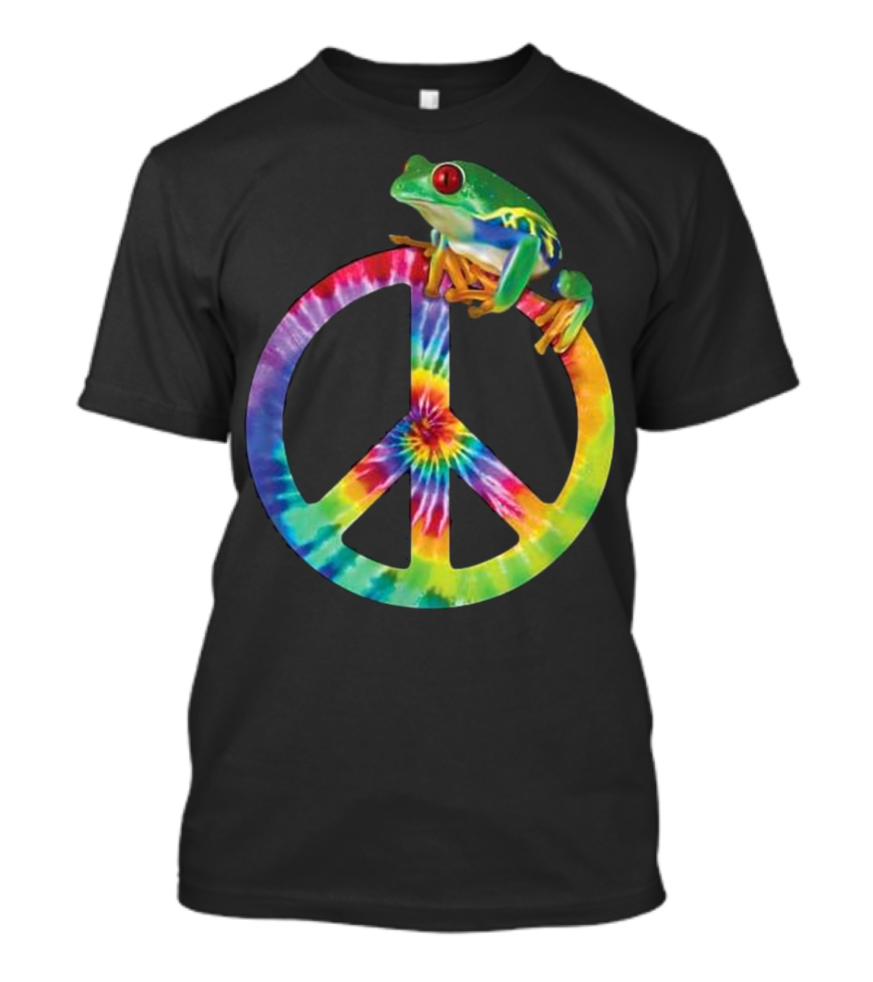 Tie Dye Peace Sign With Colorful Tree Frog T-Shirt