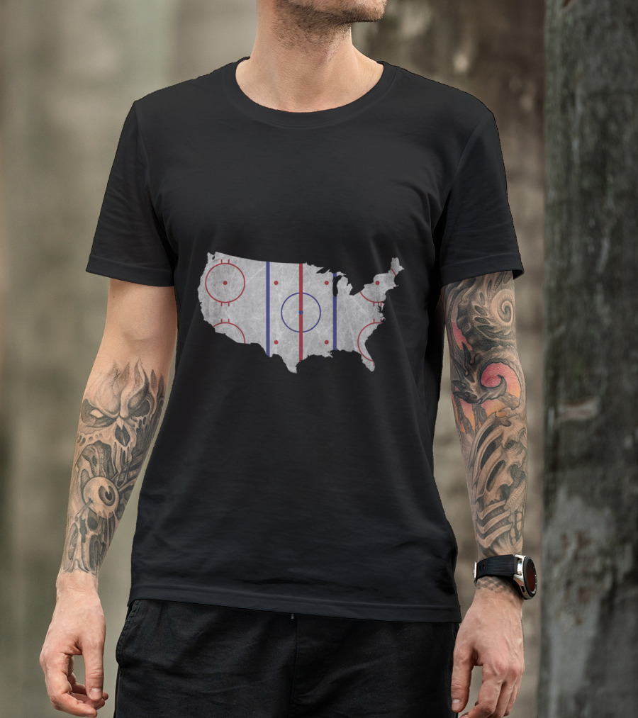 USA Map Hockey Rink Design American Pride T-Shirt