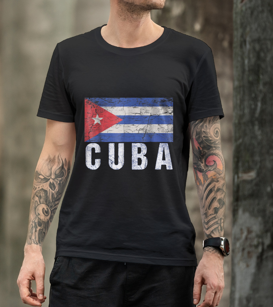 Cuban Flag Distressed Style With Bold Cuba Text T-Shirt