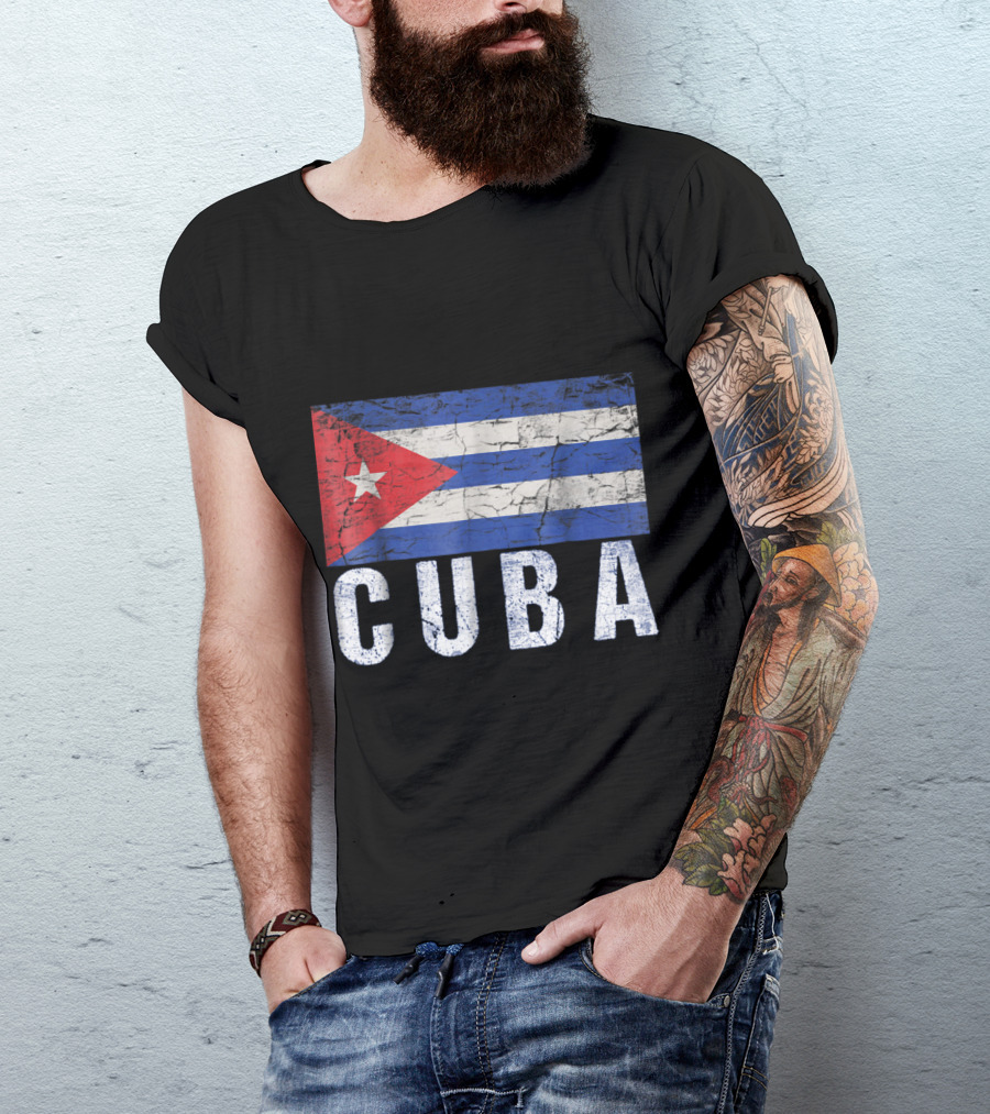 Cuban Flag Distressed Style With Bold Cuba Text T-Shirt