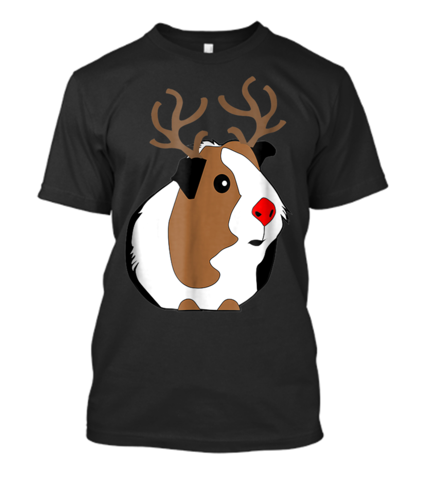 Funny Guinea Pig Xmas With Reindeer Antlers And Rudolph Red Nose T-Shirt