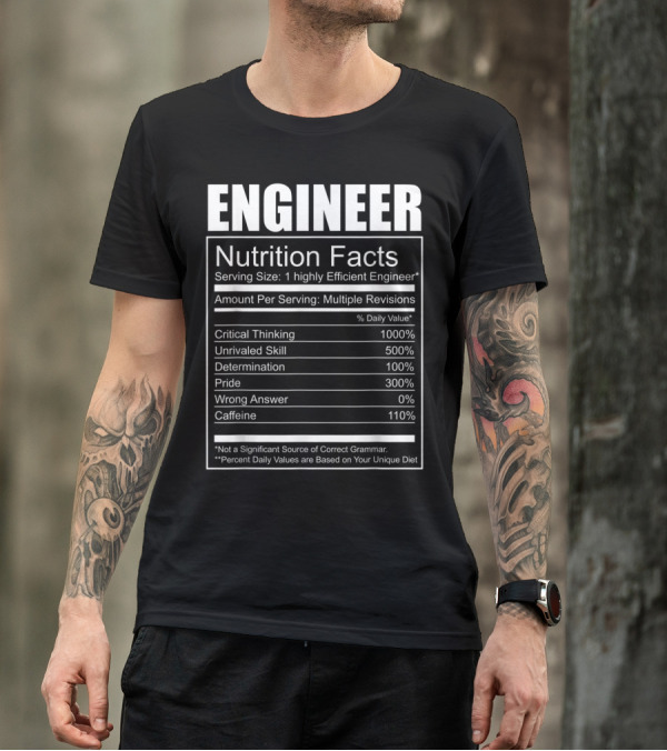 Engineer Nutrition Facts Critical Thinking Determination Caffeine Comedy T-Shirt