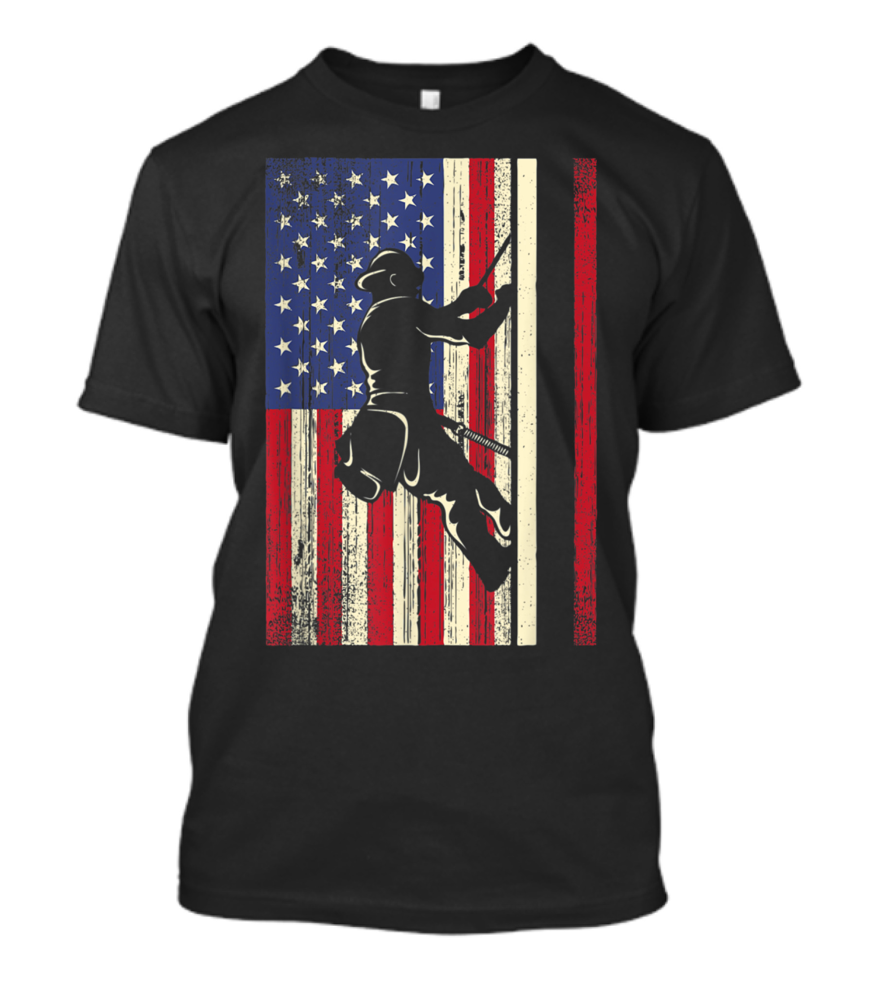 American Lineman Against Flag Background Electrician Cable Wire T-Shirt
