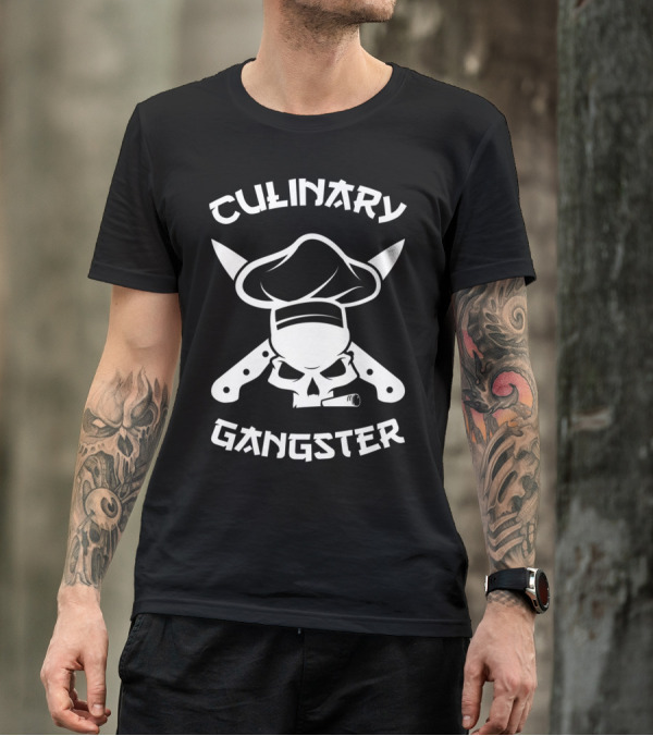 Culinary Gangster Chef Skull With Knives And Hat Funny Cook Mens Women T-Shirt