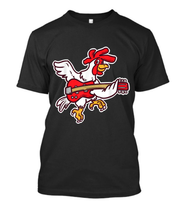 Chicken Playing Red Electric Guitar Cartoon T-Shirt