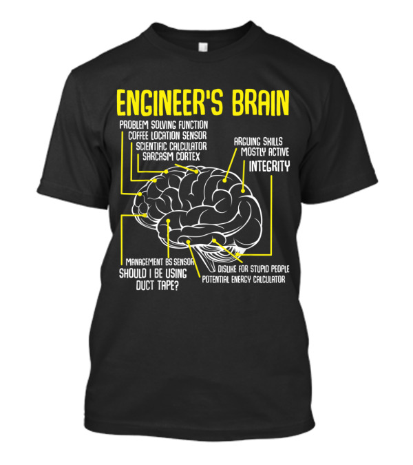 Engineer's Brain Problem Solving Humor With Coffee And Sarcasm Cortex, Duct Tape Dislike Calculator T-Shirt