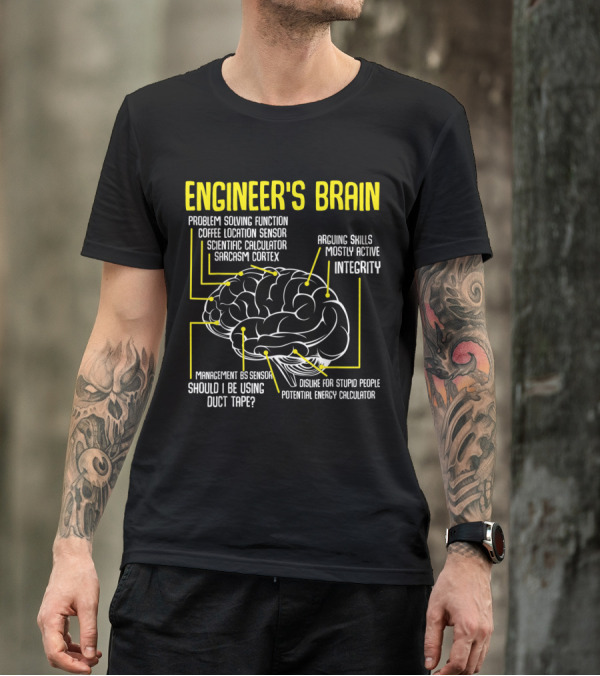 Engineer's Brain Problem Solving Humor With Coffee And Sarcasm Cortex, Duct Tape Dislike Calculator T-Shirt