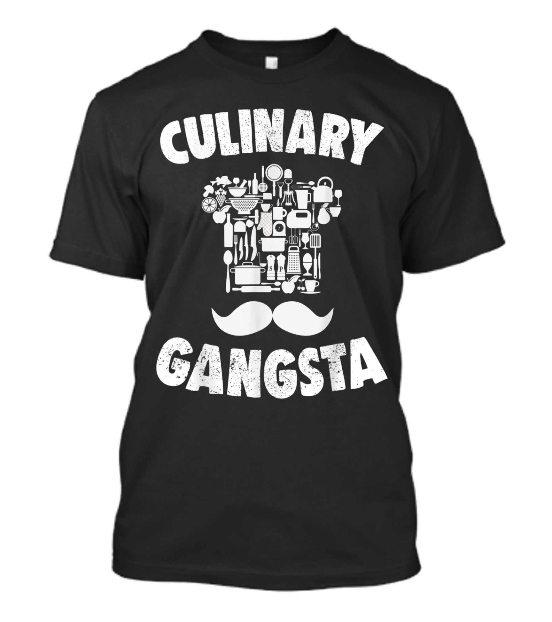 Culinary Gangsta Chef Hat Made Of Kitchen Utensils With Mustache T-Shirt