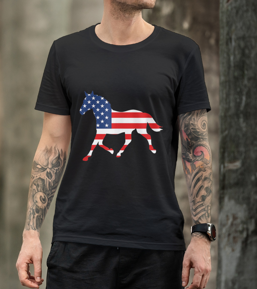American Flag Horse Silhouette With USA T-Shirt