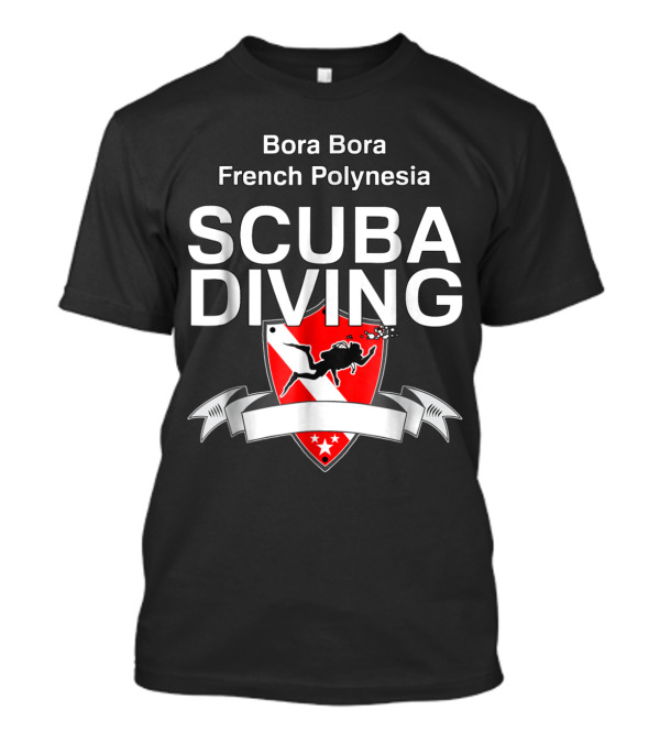Bora Bora French Polynesia Scuba Diving Red Shield With Diver T-Shirt