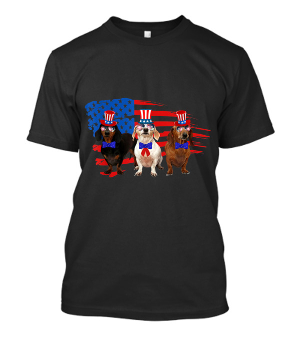Dachshund Lovers In Patriotic American Flag Style With Uncle Sam Hat T-Shirt