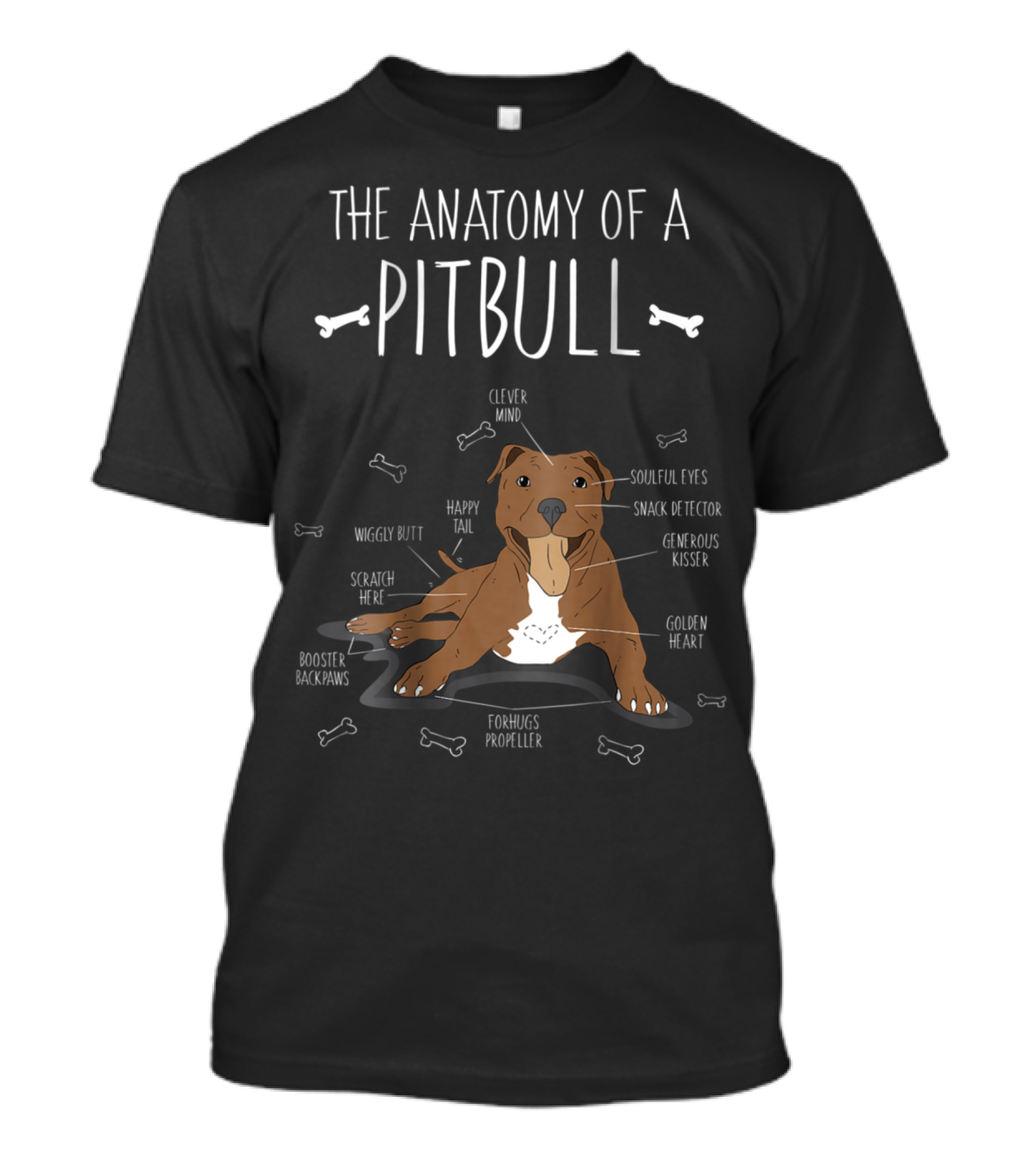 The Anatomy Of A Pitbull: Clever Mind, Soulful Eyes, Generous Kisser, Happy Tail, Golden Heart T-Shirt