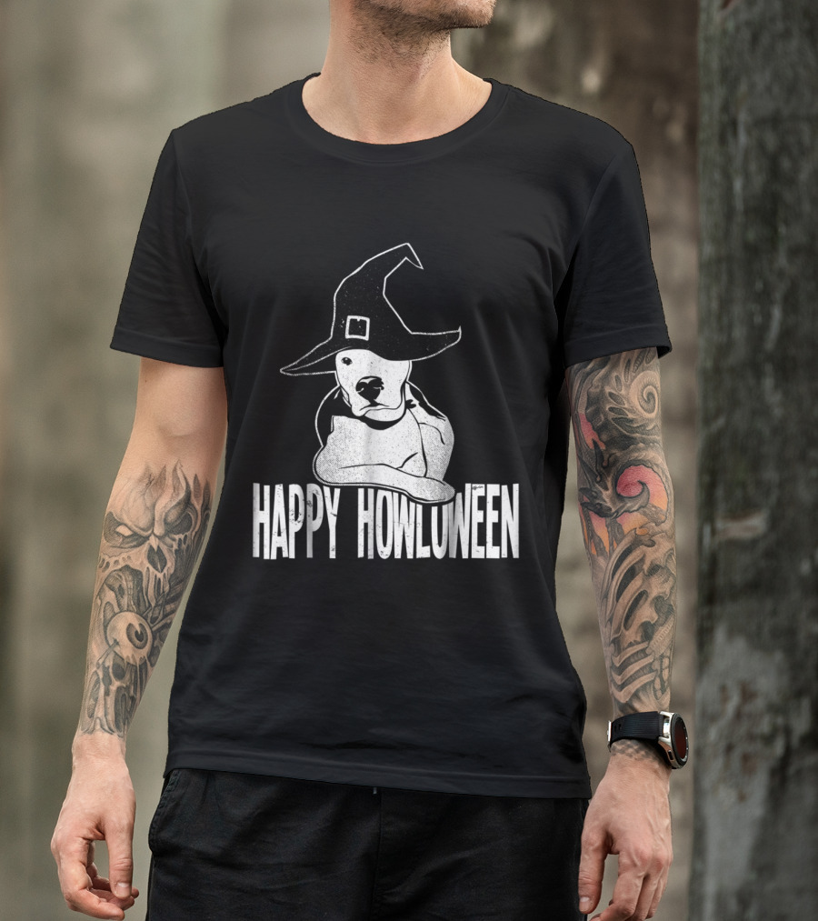 Happy Howloween Pitbull With Witch Hat Halloween T-Shirt