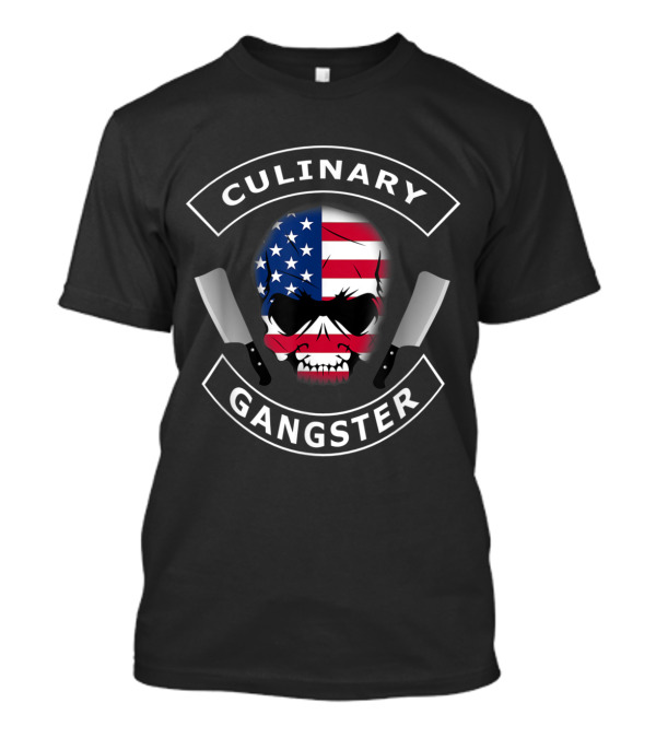 Culinary Gangster American Flag Skull With Cleavers T-Shirt