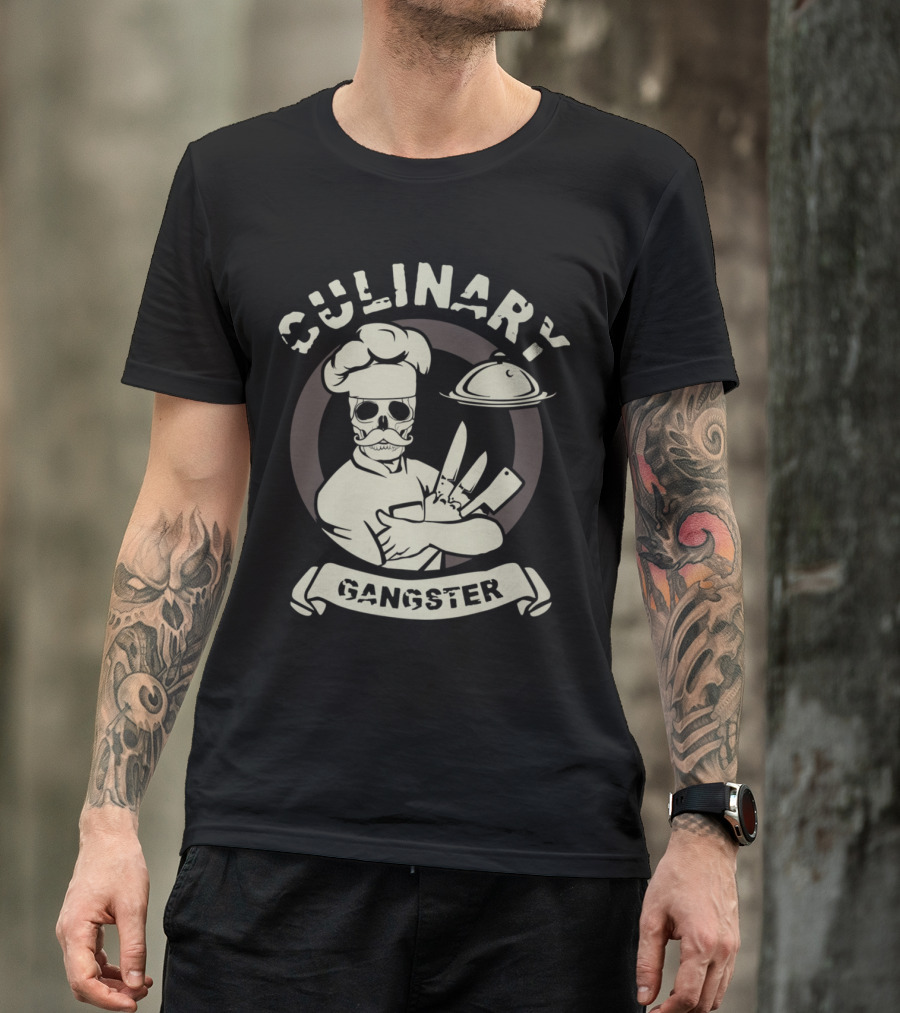 Culinary Gangster Chef Skull With Knives BBQ Cooking Guru T-Shirt