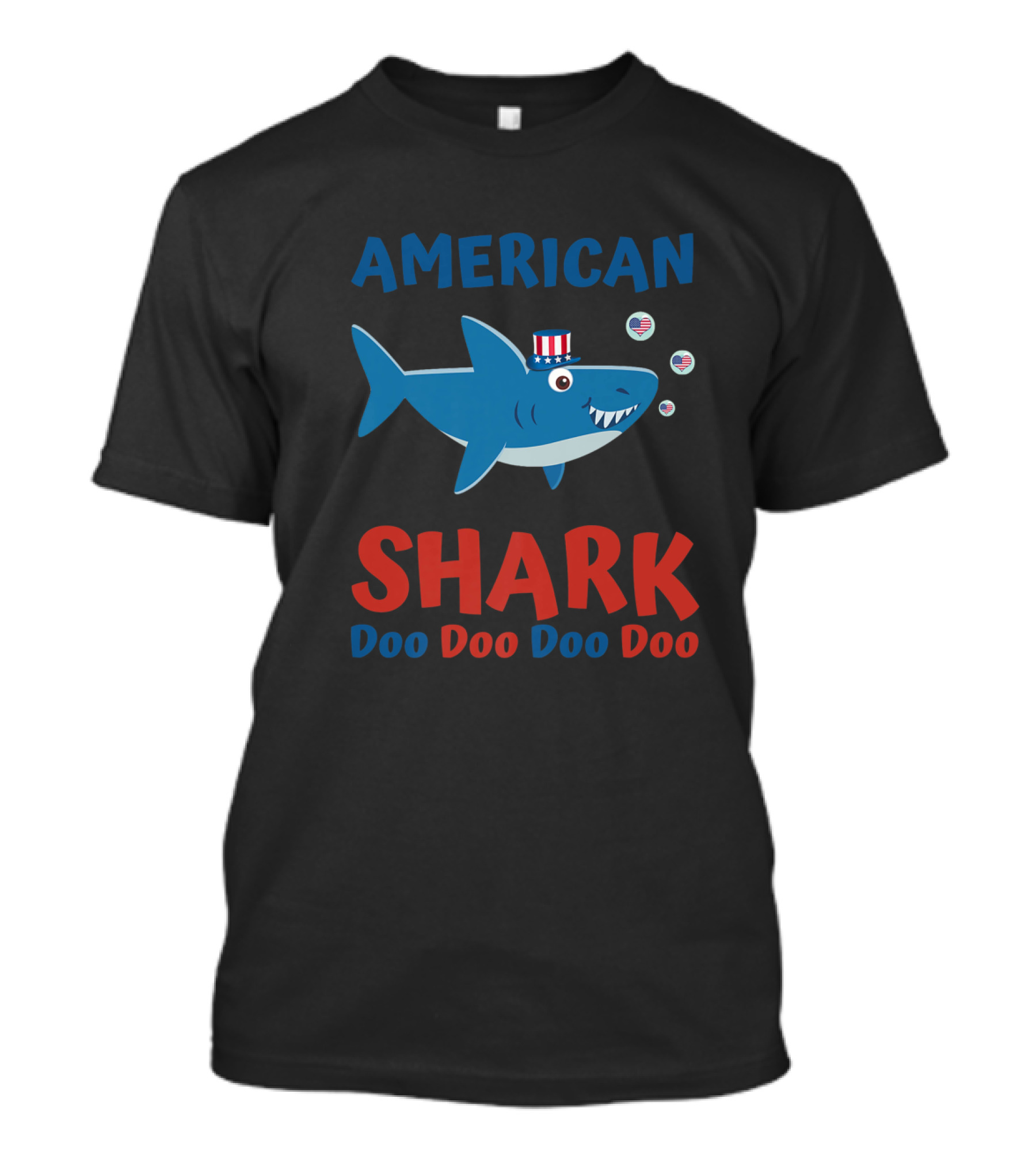American Shark Doo Doo Patriotic Hat And Heart Bubbles T-Shirt