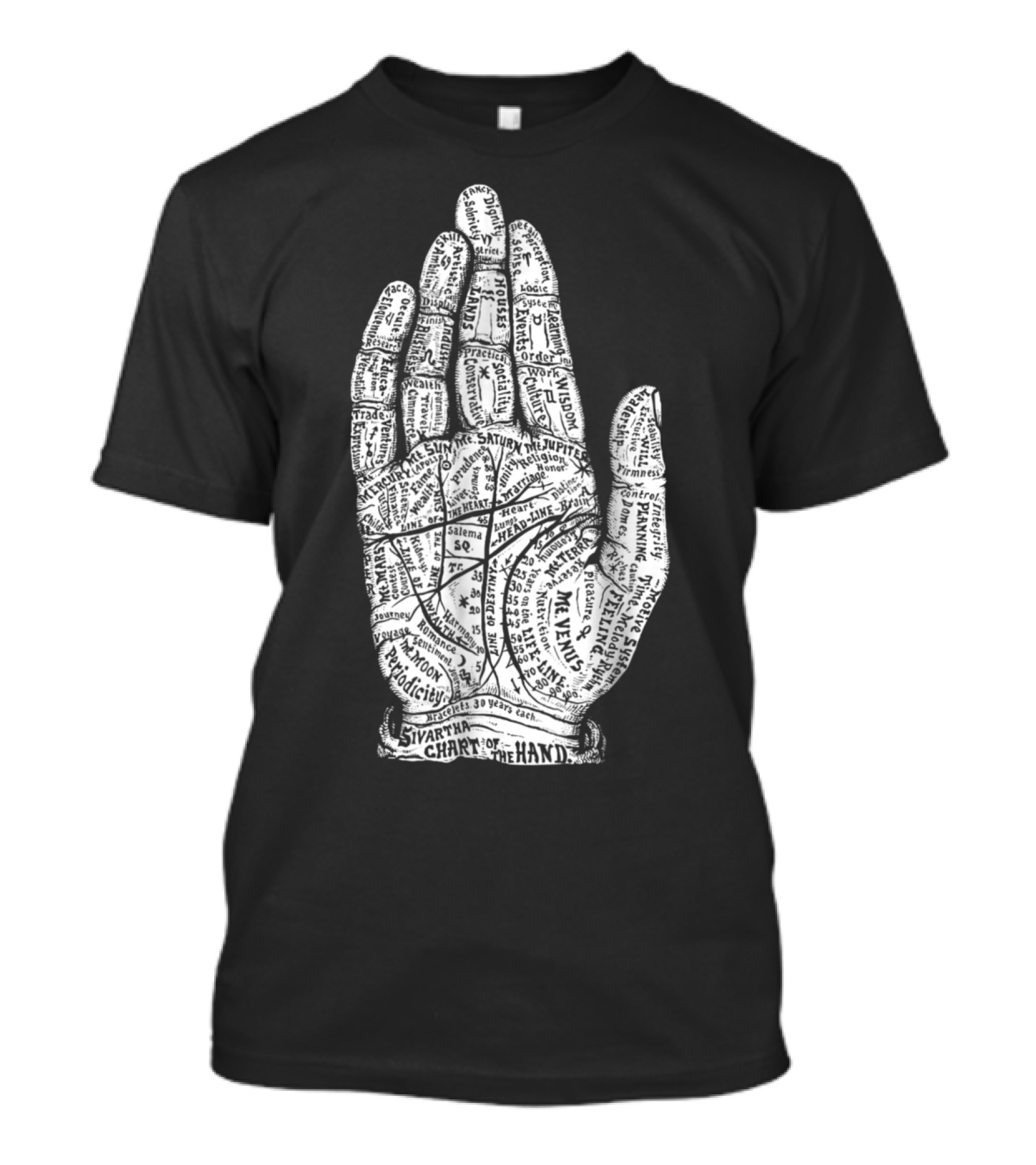 Goth Punk Witch Hex Palmistry Hand Reading Chart Saturn Jupiter Fate Venus Fortune T-Shirt