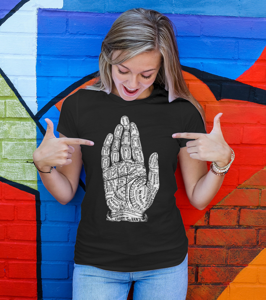Goth Punk Witch Hex Palmistry Hand Reading Chart Saturn Jupiter Fate Venus Fortune T-Shirt