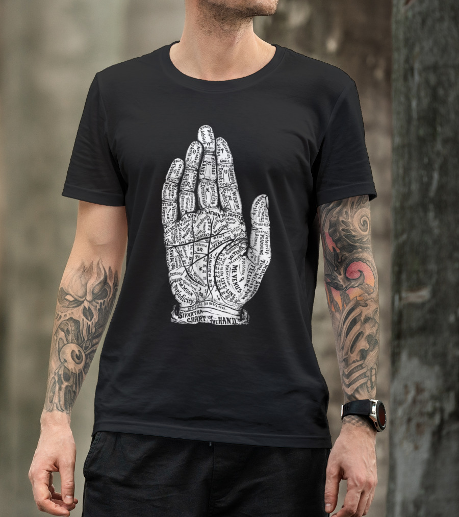 Goth Punk Witch Hex Palmistry Hand Reading Chart Saturn Jupiter Fate Venus Fortune T-Shirt