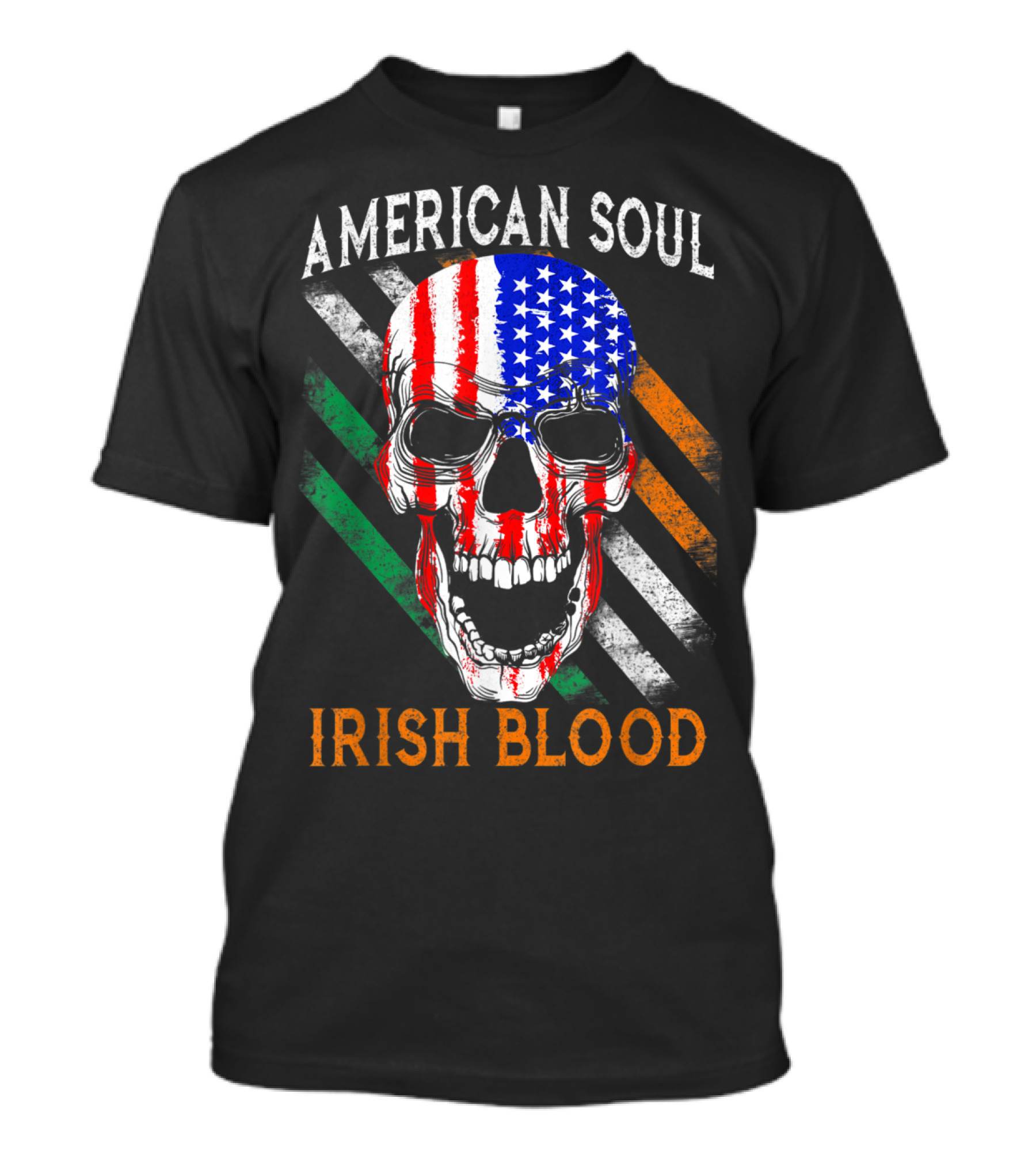 American Soul Irish Blood Skull With American Flag And Irish Stripes T-Shirt