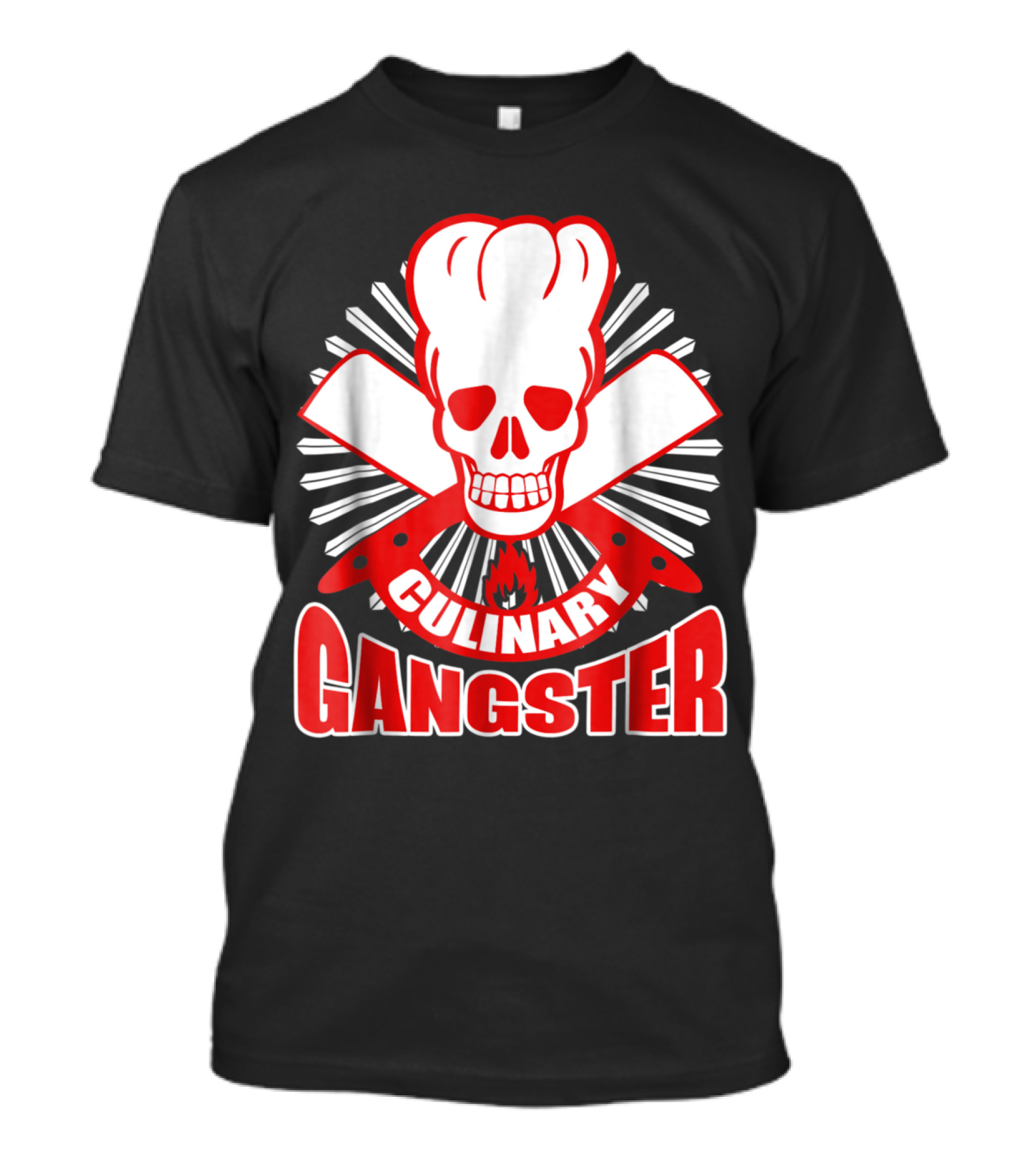 Culinary Gangster Chef Skull With Crossed Knives And Flame T-Shirt
