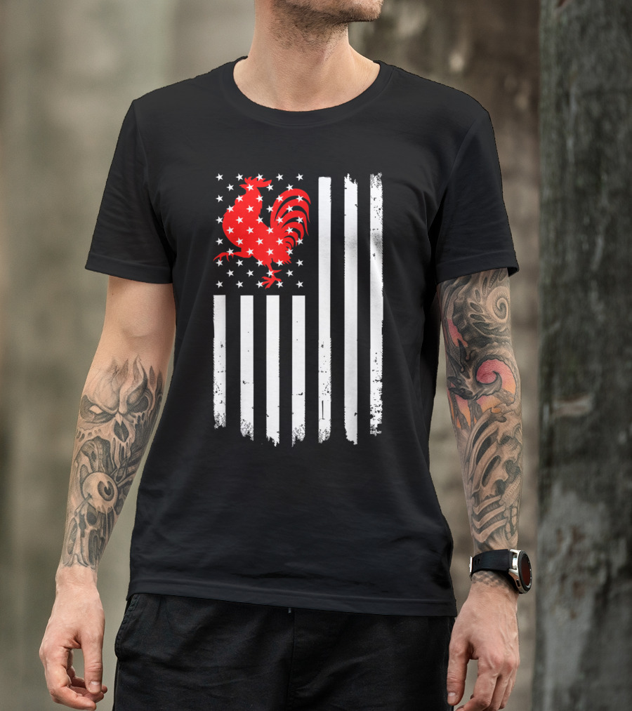 American US Flag With Rooster And Stars Chicken T-Shirt