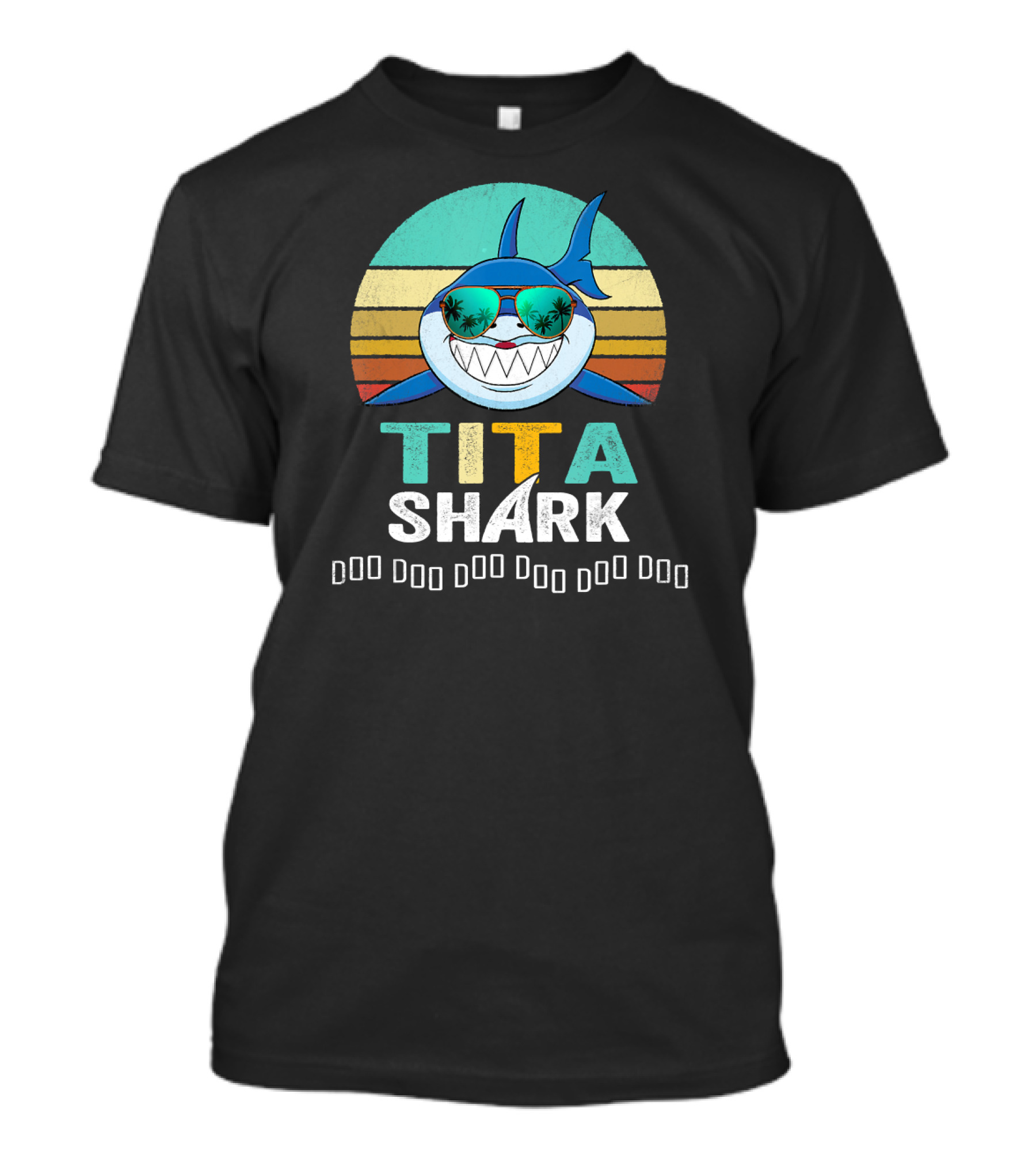 Tita Shark Sunglasses Retro Palm Tree Sunset Doo Doo T-Shirt