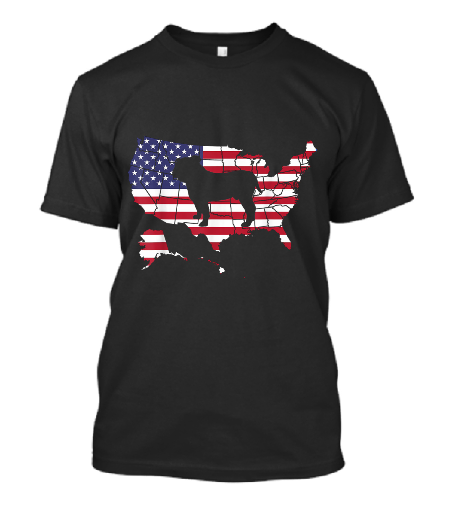 English Bulldog Silhouette On American Flag Map USA T-Shirt