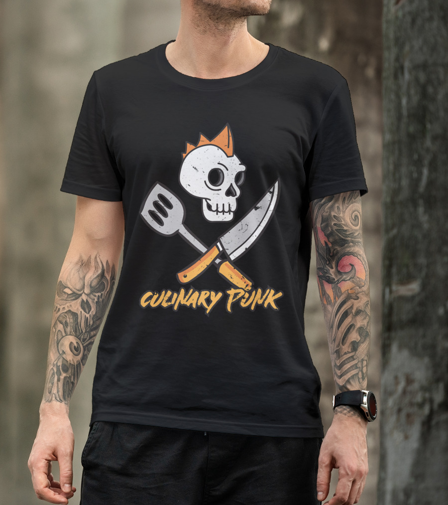 Culinary Punk Skull With Knife And Spatula Chef Humor T-Shirt