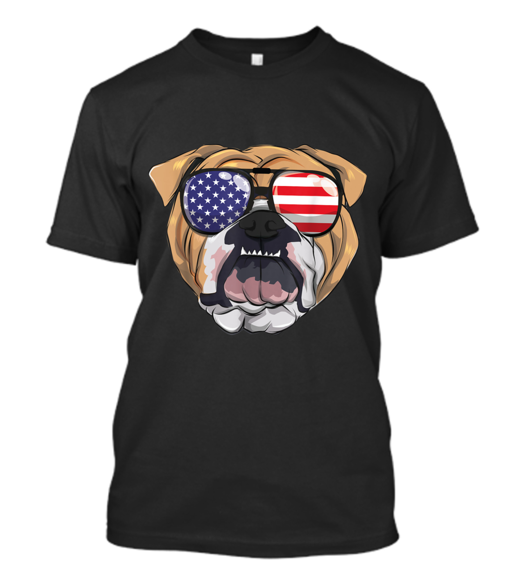 English Bulldog Wearing American Flag Sunglasses Patriotic T-Shirt