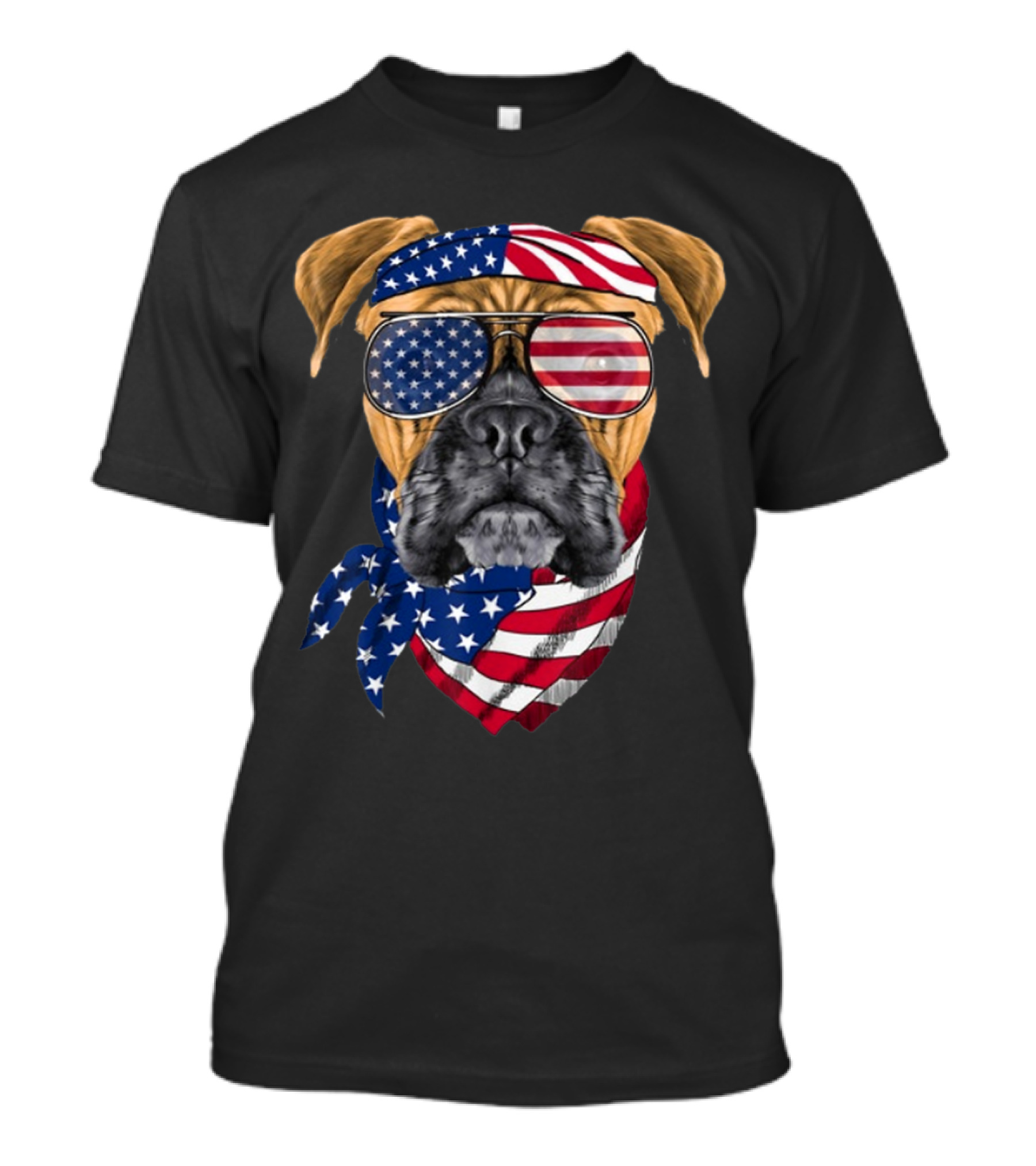Boxer Dog With American Flag Bandana And Sunglasses For Patriotic Vibe Lovers T-Shirt