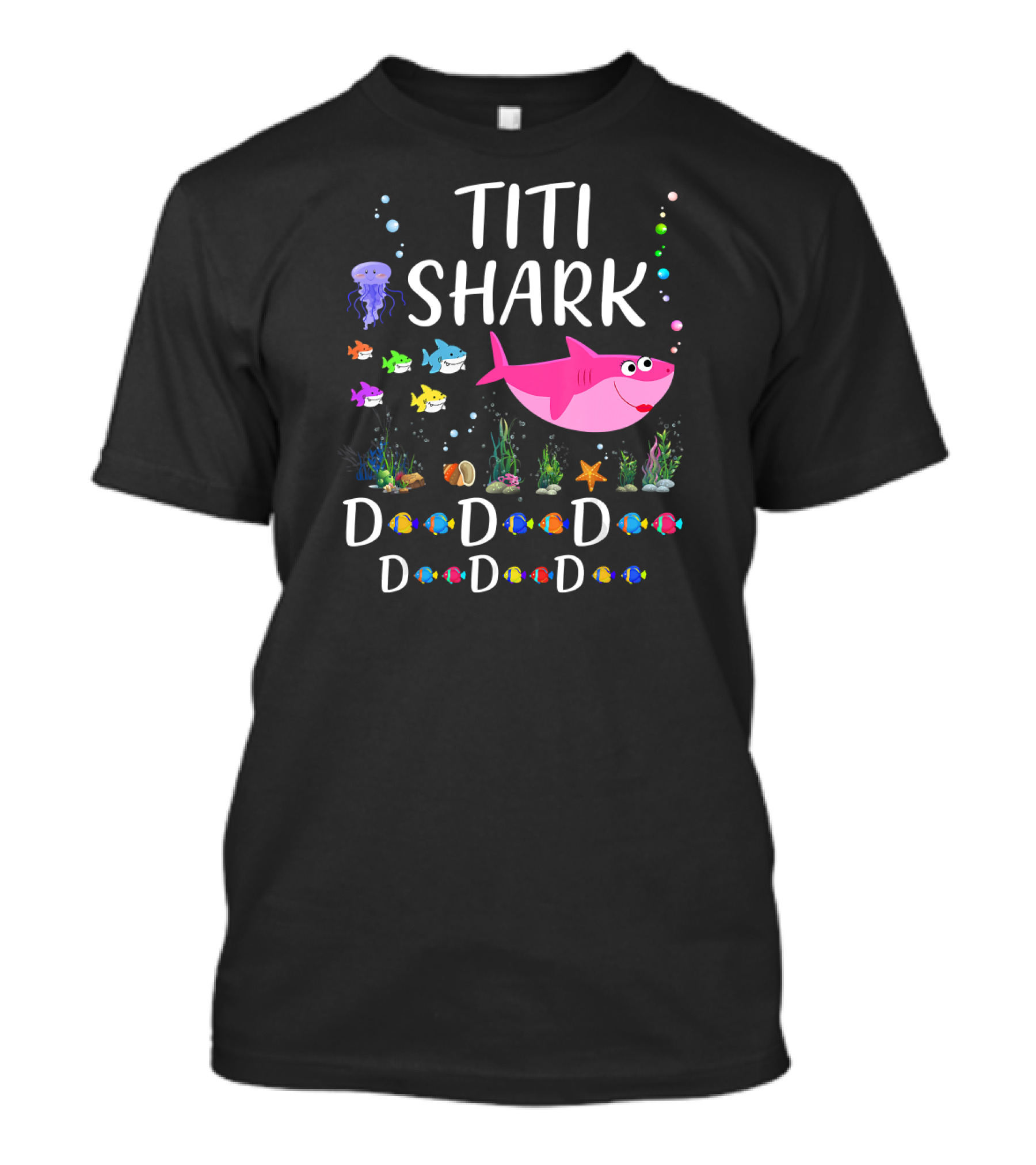 Titi Shark Doo Doo Pink Cartoon Fish Jellyfish Underwater Scene T-Shirt