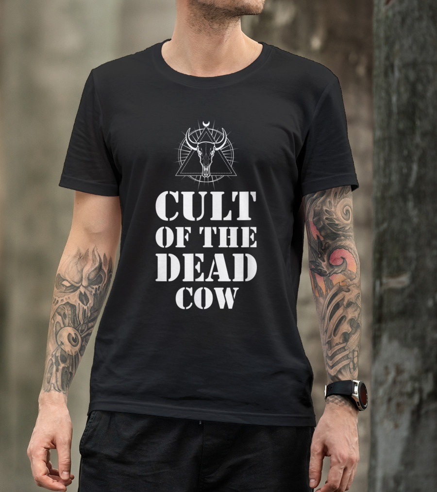 Cult Of The Dead Cow Sacred Bull Skull With Crescent Moon And Triangular T-Shirt